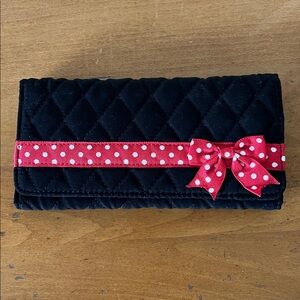 Envelope Wallet Quilted Black with Red & White Polka Dot Ribbon & Bow Accent